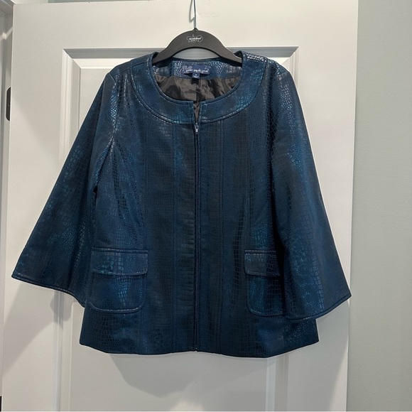 Susan Graver Jackets & Blazers - Susan Graver Shimmering Blue Animal Print Jacket